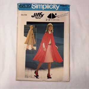Vintage uncut Simplicity S6839 one size cape sewing pattern sizes